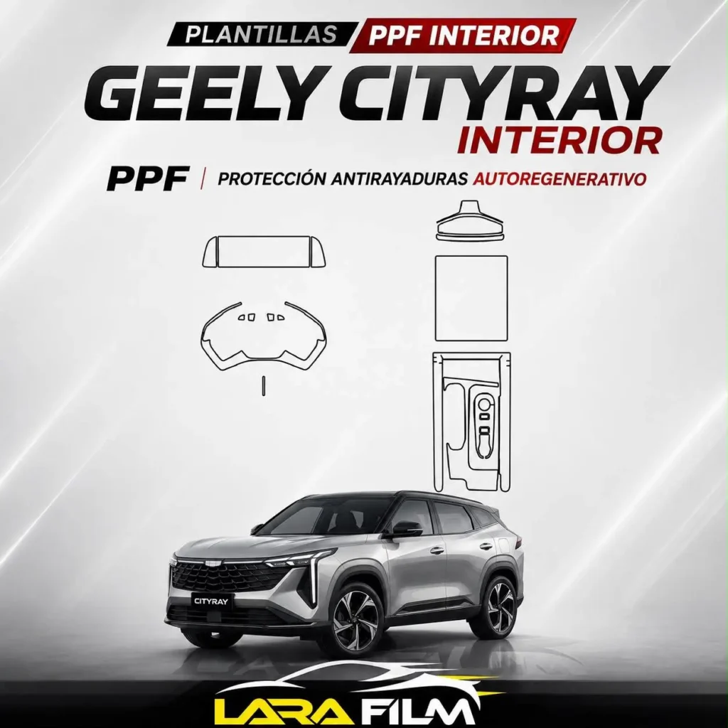 Plantilla PPF precortada interior para Geely Cityray con protección de pantalla y consola en Perú.