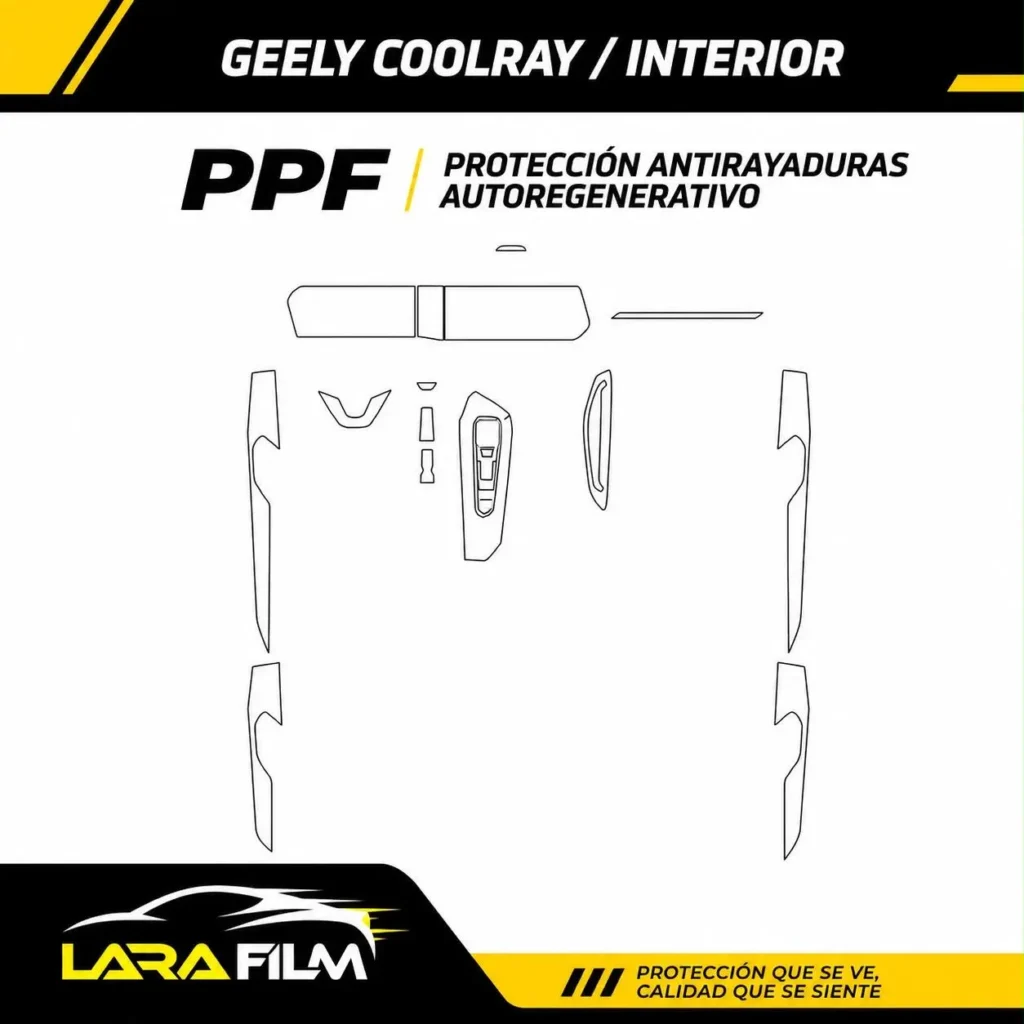Plantilla PPF precortada interior para Geely Coolray con protección antirayaduras en Perú.