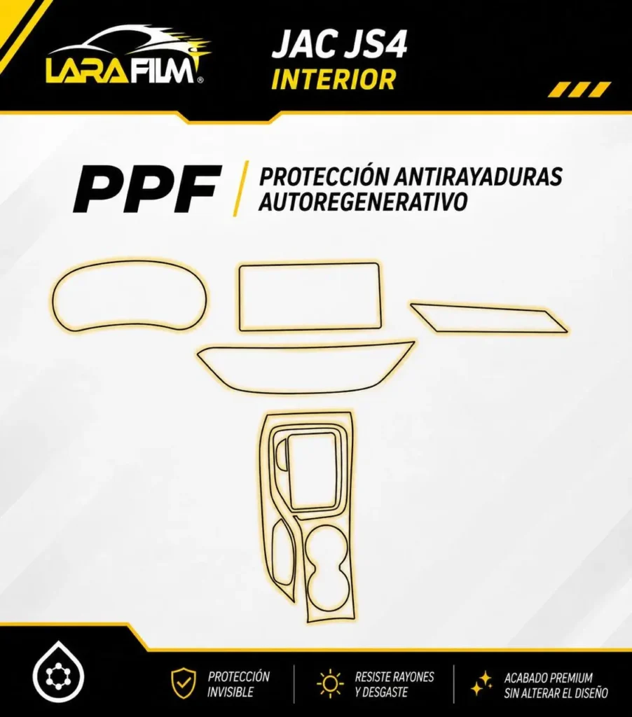Plantilla PPF precortada interior para JAC JS4 con película autorregenerativa en Perú.
