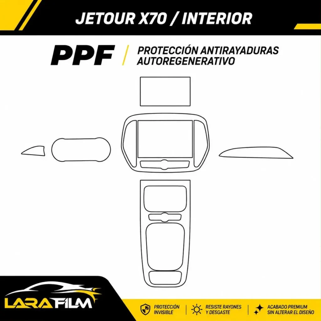Plantilla PPF precortada interior para Jetour X70 con protección antirayaduras en Perú.