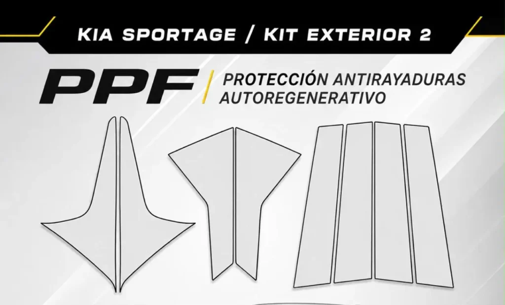 Plantilla PPF precortada Kia Sportage kit exterior 2 para protección de pintura en Perú.
