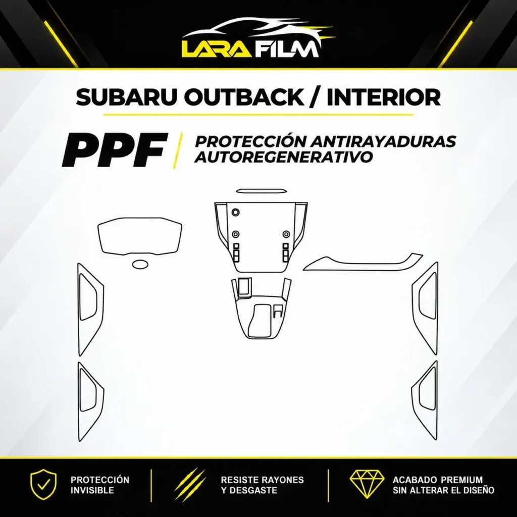 Plantilla PPF precortada interior para Subaru Outback con película autorregenerativa en Perú.