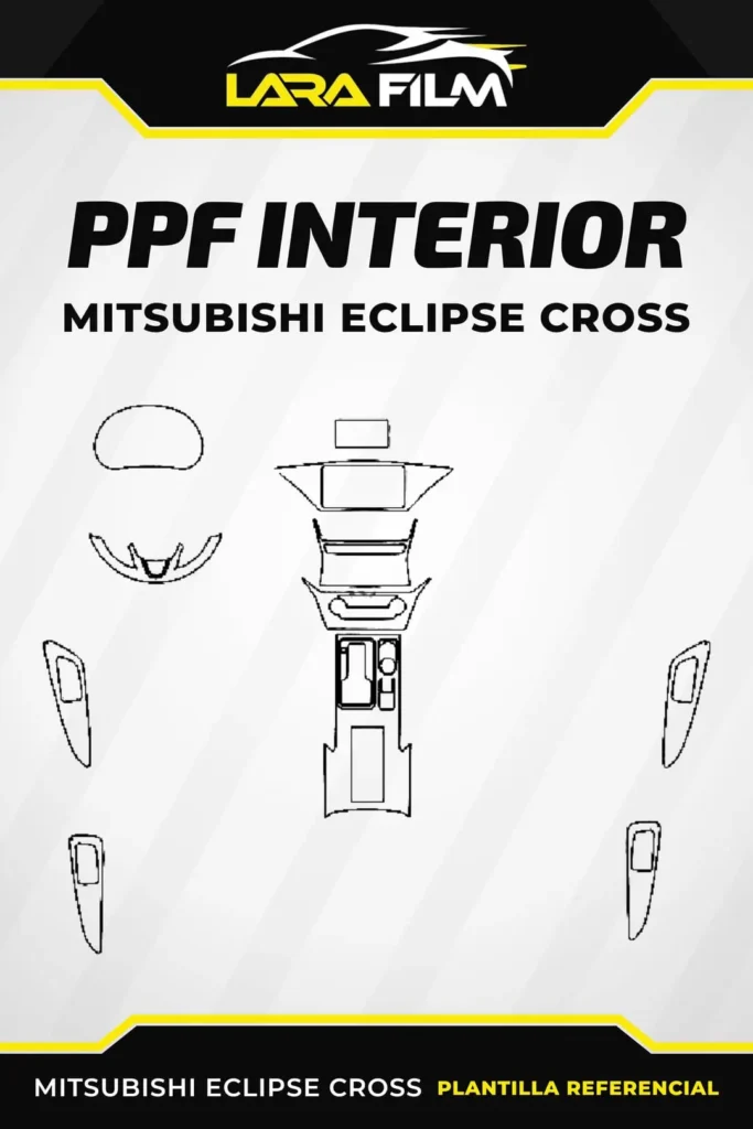 Plantilla PPF precortada para la consola central, pantalla multimedia, climatizador y mandos de puertas de Mitsubishi Eclipse Cross.