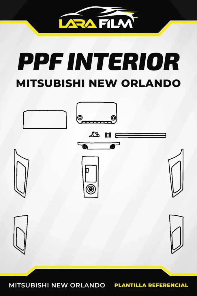 Plantilla PPF precortada para el interior de Mitsubishi New Orlando con película autorregenerativa antirayaduras.