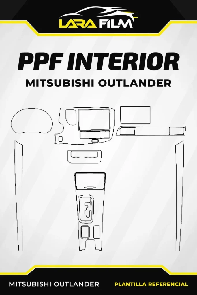 Plantilla PPF precortada para el panel de instrumentos, pantalla multimedia, consola central y molduras de puertas de Mitsubishi Outlander 2020.