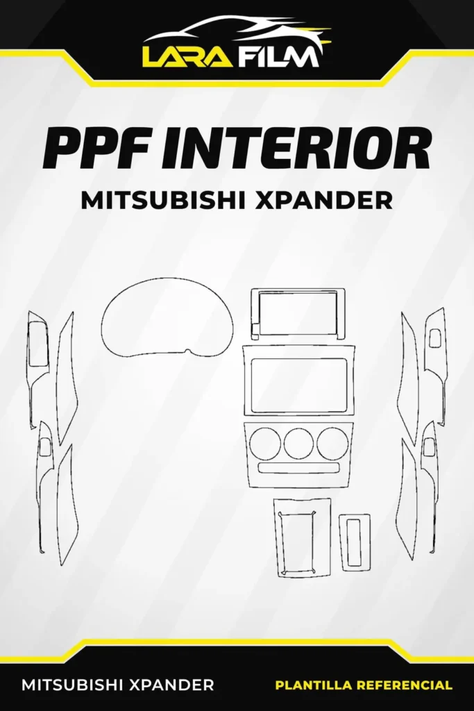 Plantilla PPF precortada para el panel de instrumentos, pantalla multimedia, controles de aire y molduras de puertas de Mitsubishi Xpander.